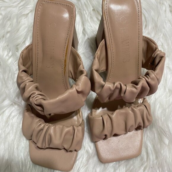 Elegant Tan Ruffled Sandals - Picture 2 of 4